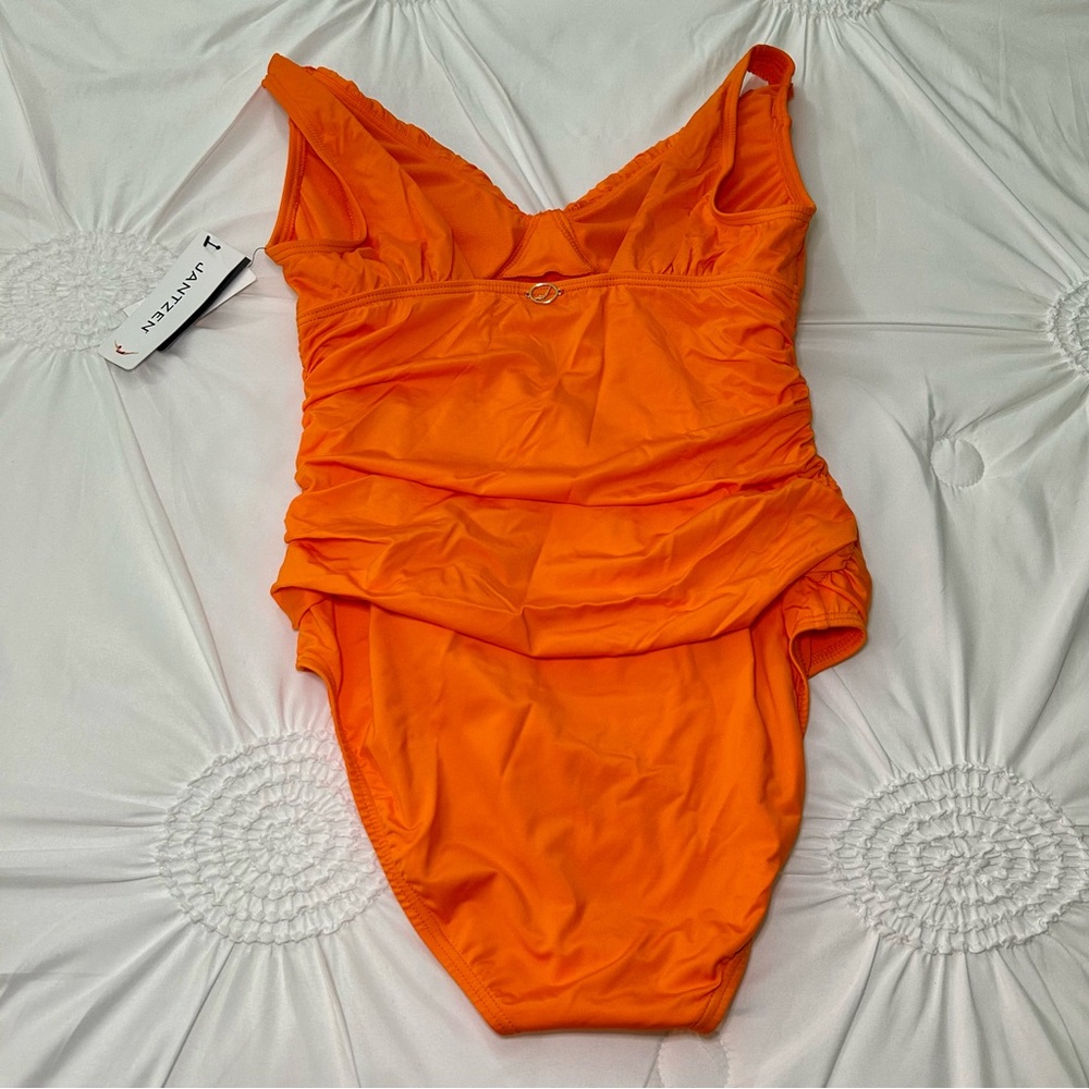 NWT Jantzen Orange V-Neck Ruch Mid Section Lightly Padded Cups One Piece Sz 10 - Picture 8 of 15